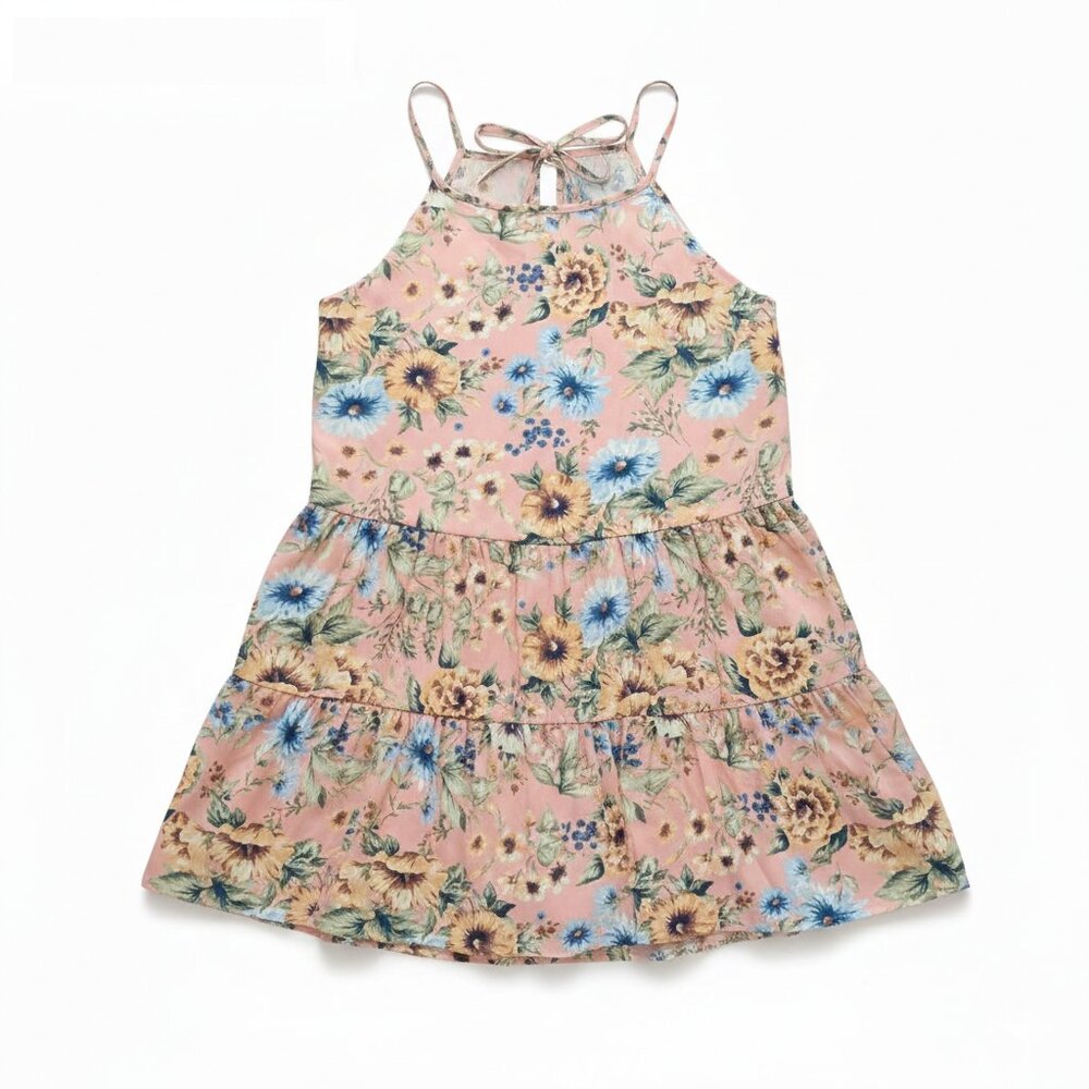 CHENAULT - 🌸 Pink Boho-Chic Tiered Floral Halter Top - XL